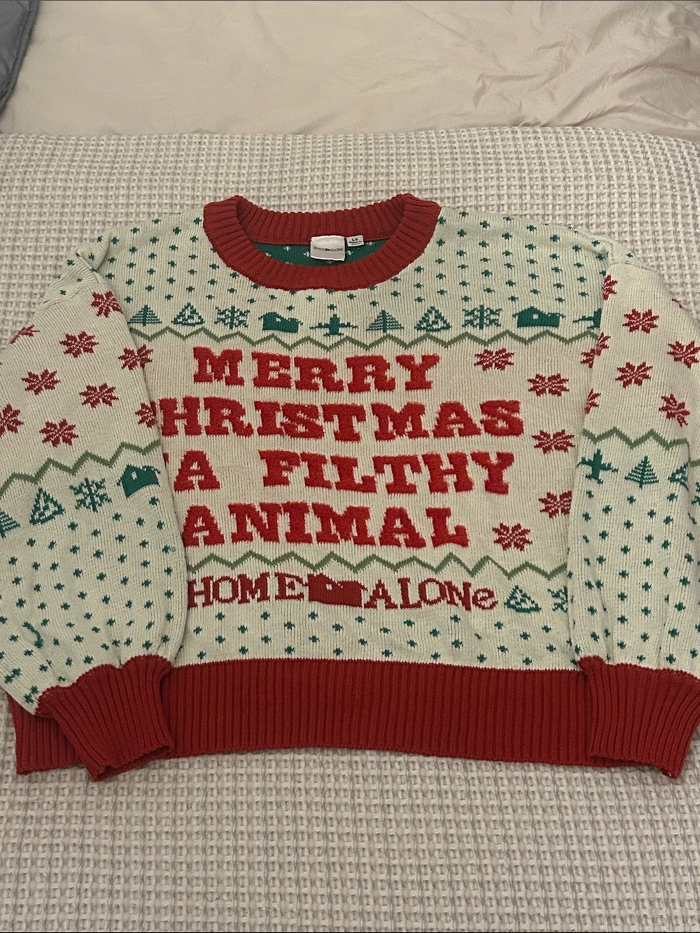 LG Red & Cream 'Merry Christmas A Filthy Animal' Holiday Sweater